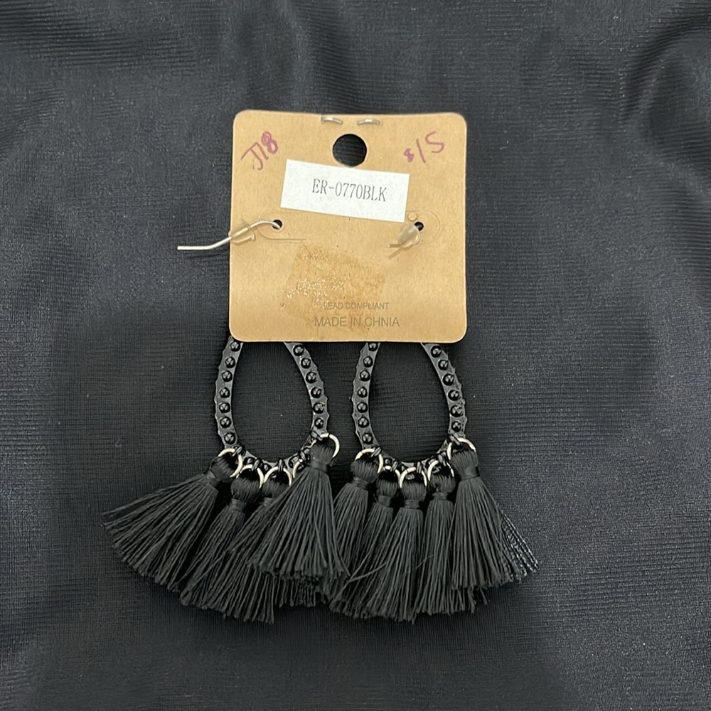 Rhinestone Bling Fringe Teardrop Dangle Earrings - Picture 2 of 4